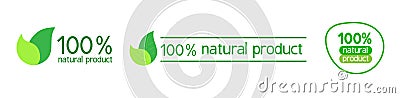 100 percent natural product icons set. Emblem for labels of natural, organic products. Vector Illustration